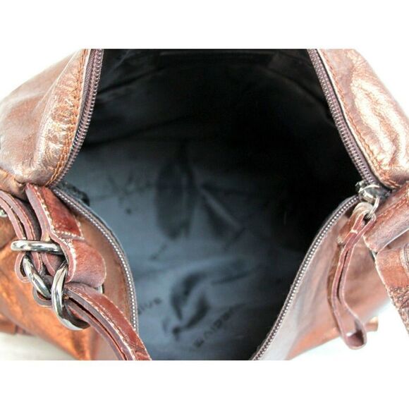 NUOVEDIVE Italy BRONZE CROCO BROWN GENUINE LEATHER ZIP TOP SHOULDER BAG HANDBAG - Picture 11 of 12